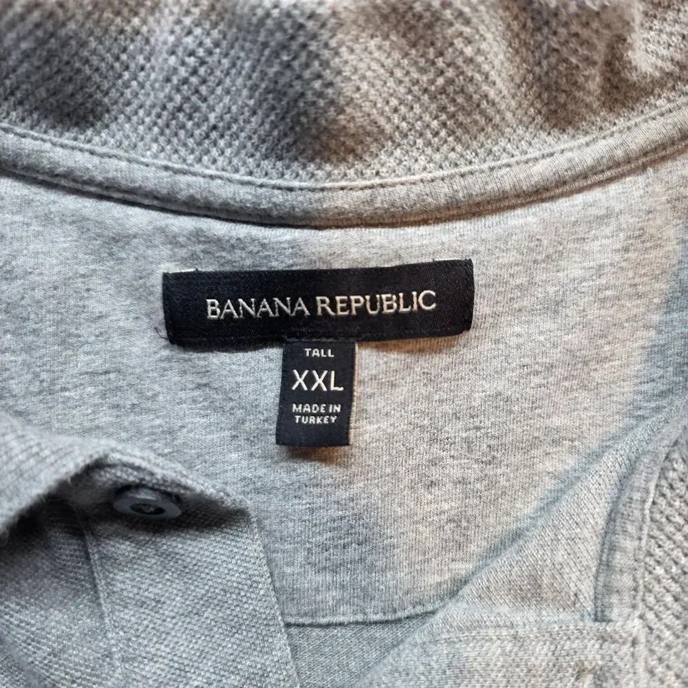 Banana Republic Polo Shirt Mens 2XLT Gray BR Logo Short Sleeve Contrast Trim